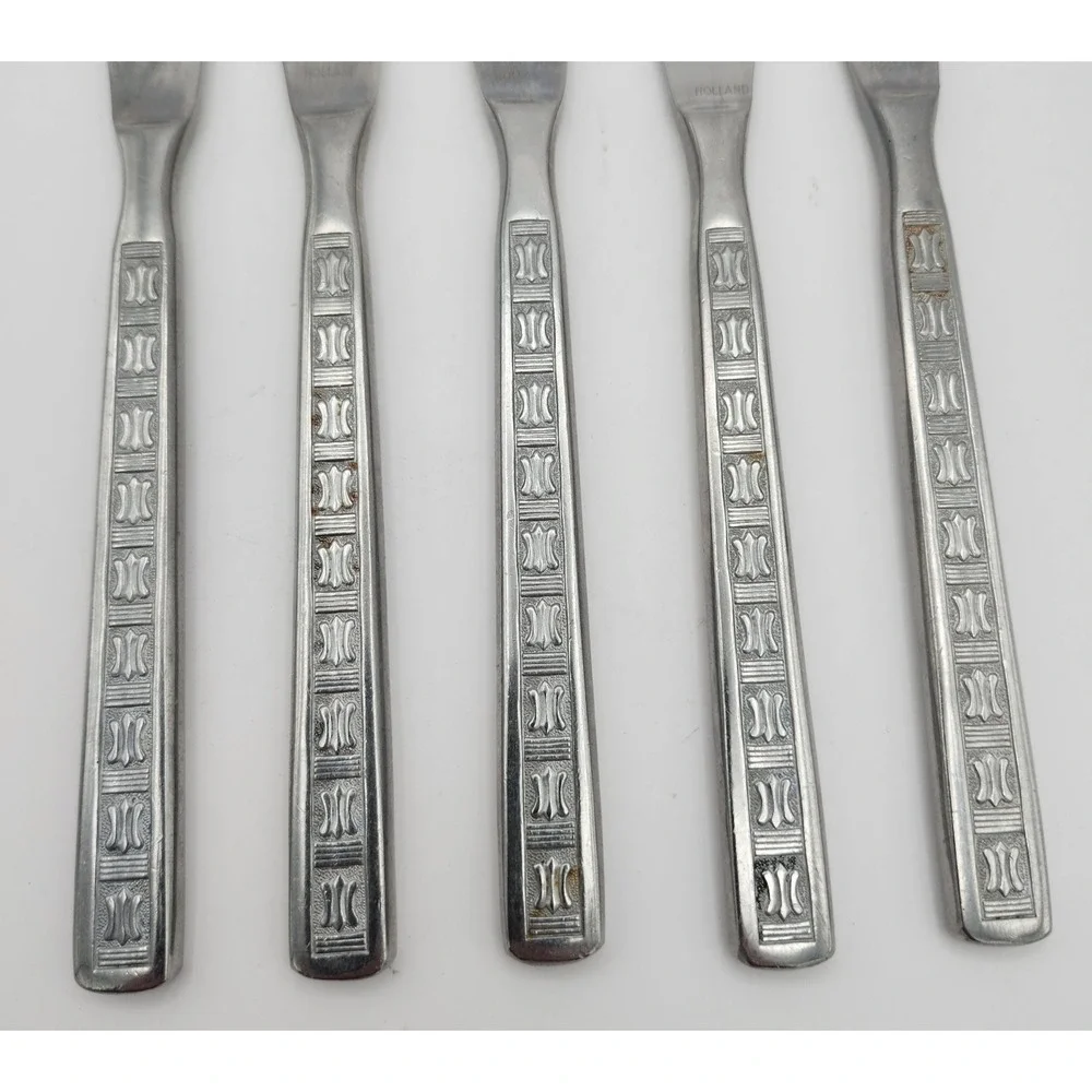 Amefa Holland‎ Stainless Dinner Knife 5 Knives Disc. Geometric Pattern VTG HTF